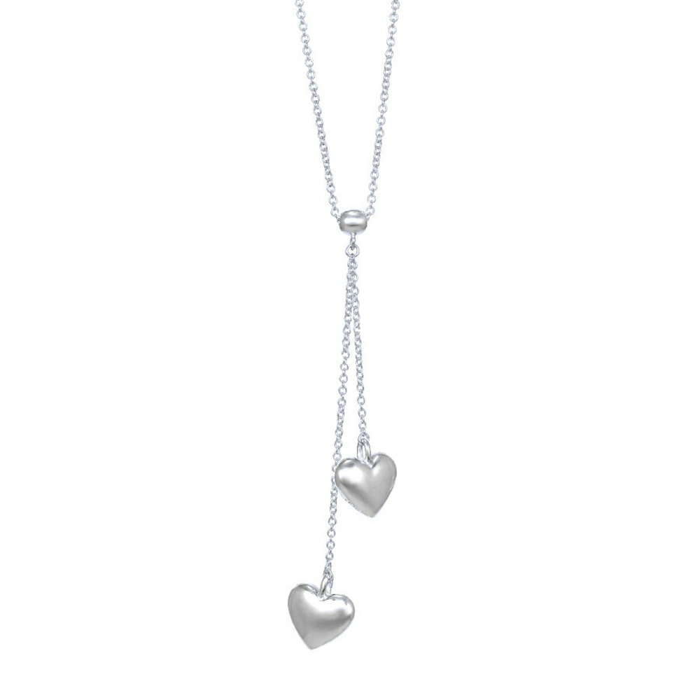 Tiffany Double Drop Heart Pendant Necklace Silver CO